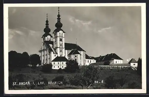 AK St. Andrä i. Lav., Ortspartie mit Wallfahrtskirche