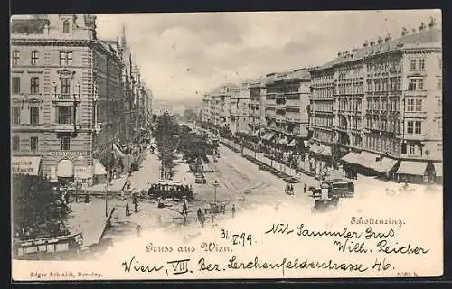 AK Wien, Schottenring mit Wechselstube und Strassenbahn