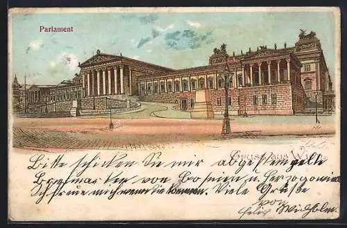 Lithographie Wien, Blick auf das Parlament