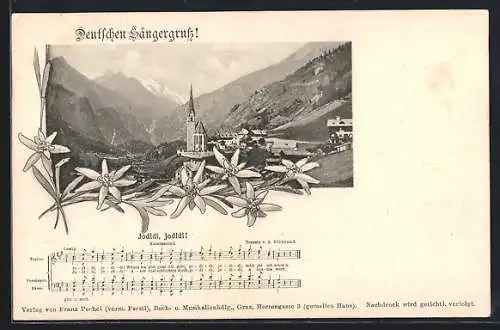 AK Heiligenblut, Panorama mit Kirche, Jodldi, jodldi!, Lied mit Noten