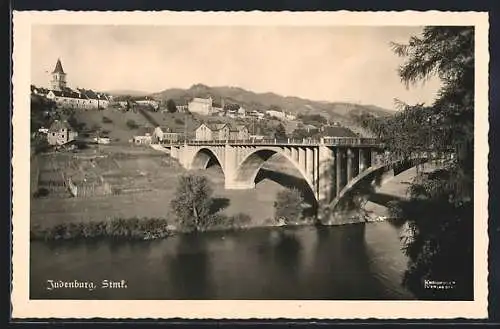 AK Judenburg, Partie am Fluss mit Brücke