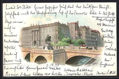 Lithographie Berlin, Schloss mit Kurfüstenbrücke