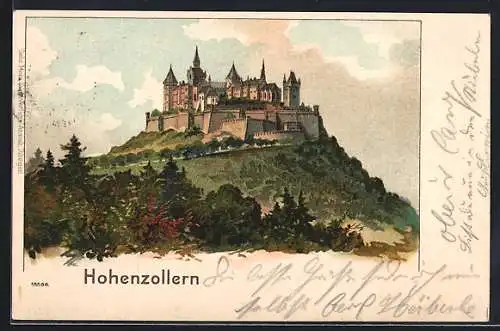 Lithographie Blick zur Burg Hohenzolern