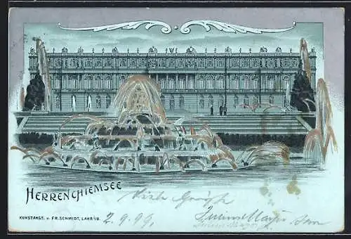 Lithographie Herrenchiemsee, Schlossansicht