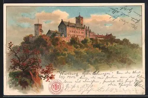 Lithographie Eisenach, Totale der Wartburg