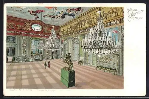 Lithographie Schloss Herren-Chiemsee, Saal mit dem Ochsenauge