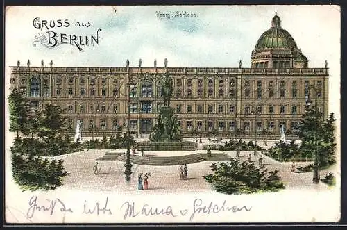 Lithographie Berlin, Königl. Schloss mit Anlagen