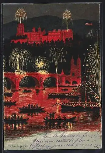 AK Heidelberg, Schloss mit Feuerwerk