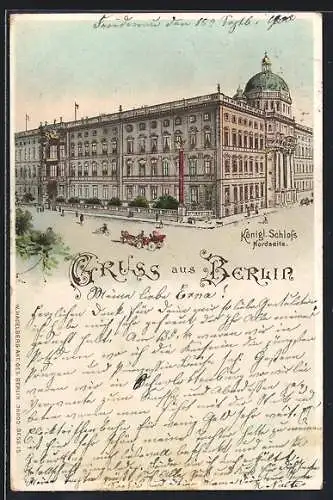 Lithographie Berlin, Königl. Schloss, Gesehen von Norden