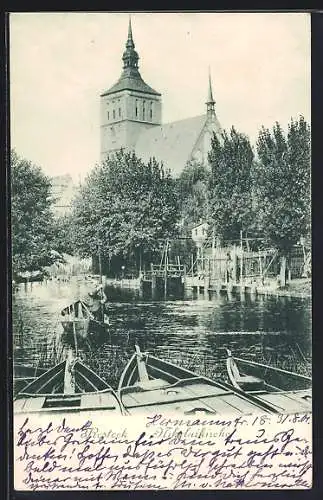 AK Rostock, Nokolaikirche, Bootspartie