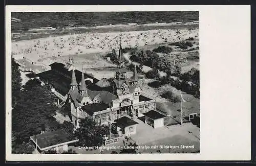 AK Heringsdorf / Ostseebad, Ladenstrasse mit Blick zum Strand