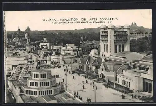 AK Paris, Exposition des Arts Décoratifs, Vue Générale sur l`Esplanade des Invalides