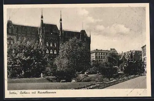 AK Stettin, Rathaus mit Manzelbrunnen