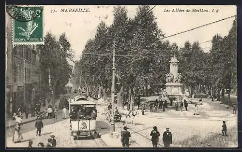 AK Marseille, Les Allées de Meilhan, Strassenbahn