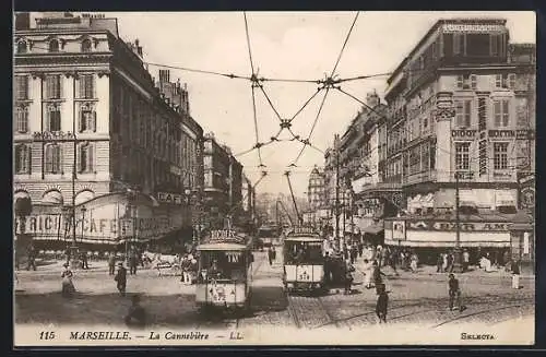 AK Marseille, Le Cannebiere, Strassenbahn