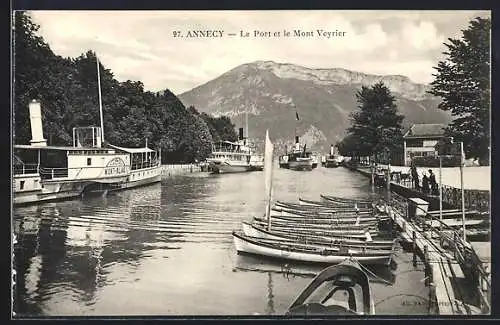 AK Annecy, Le Port et le Mont Veyrier, Seitenraddampfer Mont-Blanc