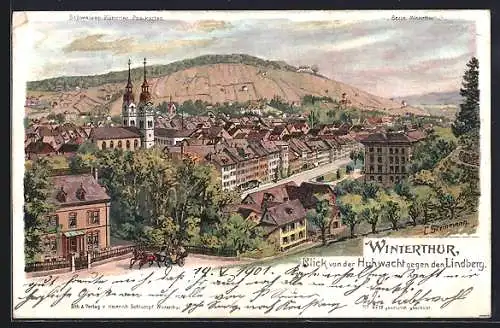 Künstler-AK C. Steinmann Nr. 2214: Winterthur, Blick von der Hohwacht gegen den Lindberg