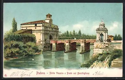 Lithographie Padova, Porta Venezia e Ponte sul Bacchiglione