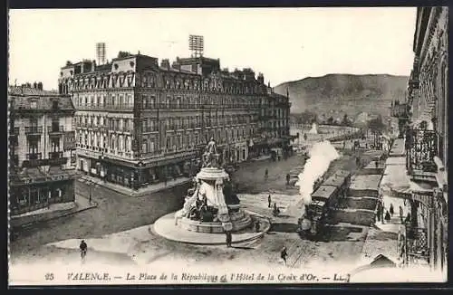 AK Valence, Place de la République mit Kleinbahn