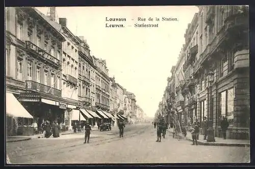 AK Louvain, Rue de la Station, Strassenpartie