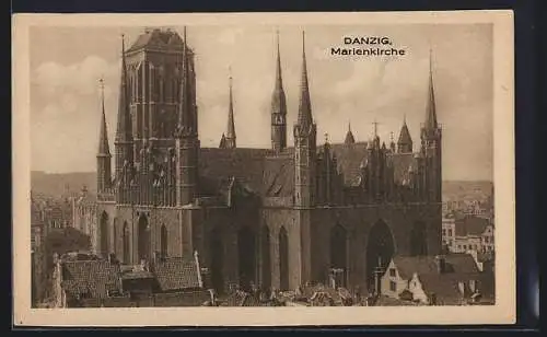 AK Danzig, Marienkirche aus der Vogelschau