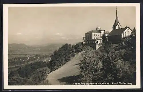 AK Walzenhausen, Kirche & Hotel Rheinburg