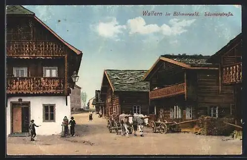 AK Wallern im Böhmerwald, Passanten in der Säumerstrasse