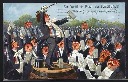 Künstler-AK Ernst Schlemo: Ein Prosit der Gemütlichkeit! Krakeelende Biertreinker