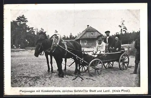 AK Brest-Litowsk, Rokitnosümpfe, Panjewagen mit Kosakenpferden