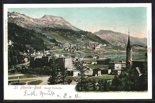 AK St. Moritz-Bad, Ortsansicht mit Hotel Victoria