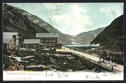 AK Andermatt, Oberalpstrasse mit Hotel und Post