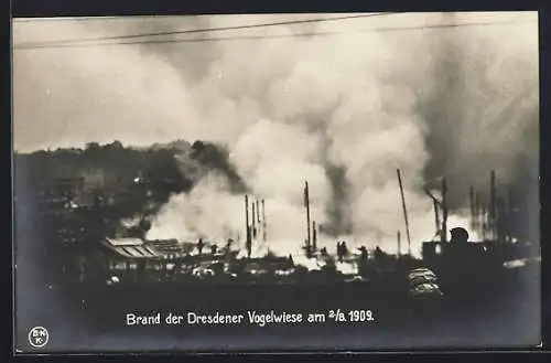 AK Brand der Dresdener Vogelwiese am 2.8.1909