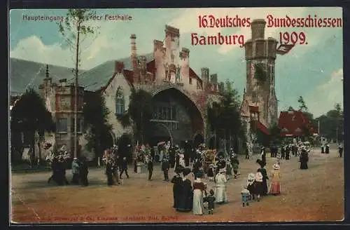 AK Hamburg, 16. Deutsches Bundesschiessen 1909, Haupteingang der Festhalle