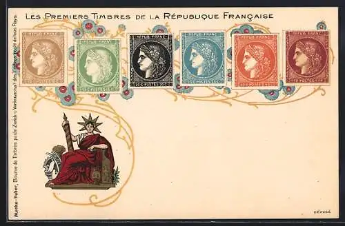 AK Briefmarken und Wappen der République France / Frankreich