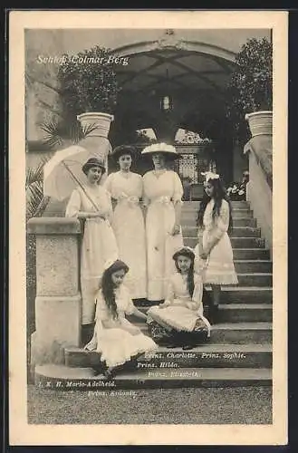 AK Prinzessin Charlotte, Hilda & Antonin von Luxemburg am Schloss Colmar-Berg