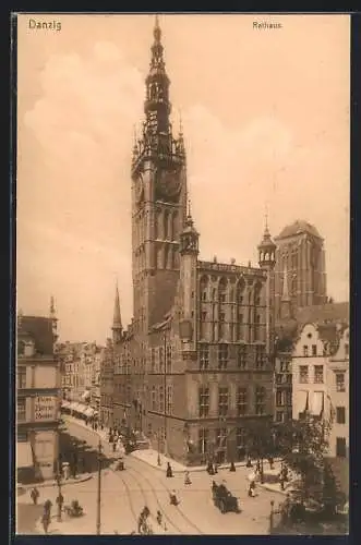 AK Danzig / Gdansk, Strasse am Rathaus