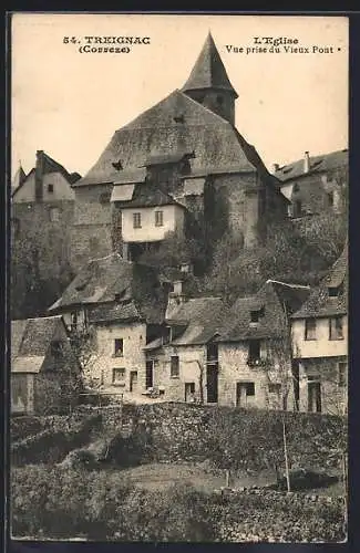 AK Treignac, L`église vue prise du Vieux Pont