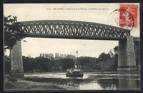 AK Saint-Malo, Le Pont de Lessart et bateau sur la Rance