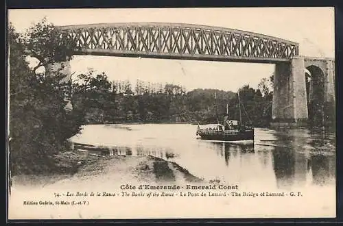 AK Lessard, Le Pont de Lessard et les bords de la Rance avec un bateau à vapeur