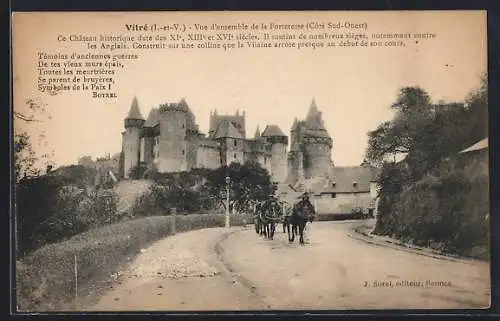 AK Vitré, Vue d`ensemble de la forteresse côté sud-ouest avec chevaux sur la route