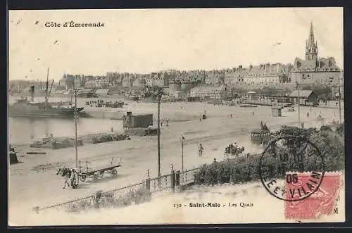 AK Saint-Malo, Les Quais et vue sur la ville côtière de la Côte d`Émeraude