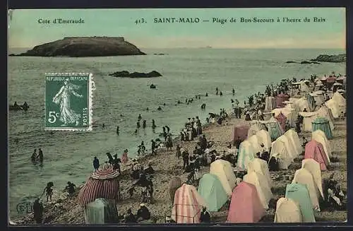 AK Saint-Malo, Plage de Bon-Secours à l`heure du Bain