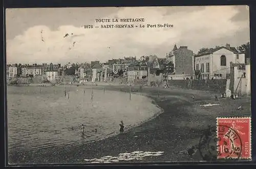 AK Saint-Servan, Le Port St-Père et la plage en bord de mer