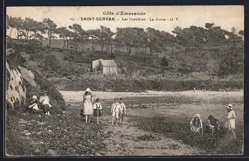 AK Saint-Servan, Les Corbières, La Grève, enfants jouant sur la plage de la Côte d`Émeraude