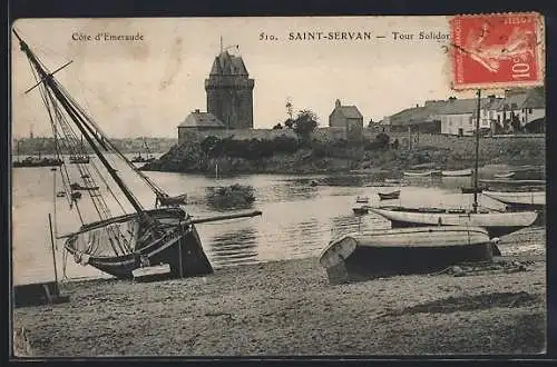 AK Saint-Servan, Tour Solidor et bateaux sur la Côte d`Émeraude