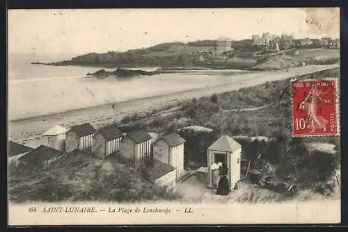 AK Saint-Lunaire, La Plage de Longchamps avec cabines de bain