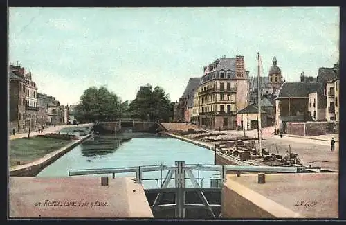 AK Rennes, Canal de l’Aisne avec vue sur les bâtiments historiques