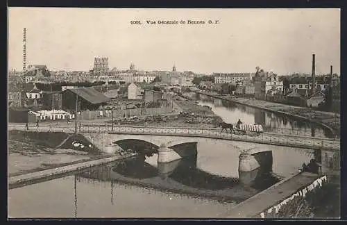 AK Rennes, Vue générale avec pont et rivière