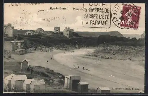 AK Rothéneuf, Plage du Val et cabines de bain sur la côte bretonne