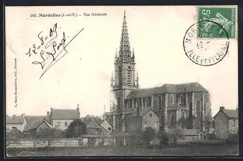 AK Mordelles, Vue générale de l`église et des maisons environnantes